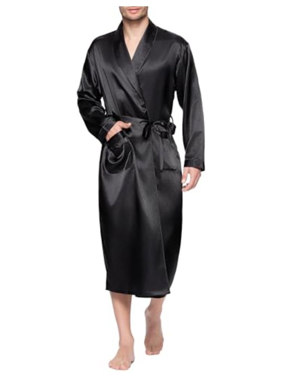 Mens Satin Lounge Robe Lightweight Silky Bathrobe Sleepwear